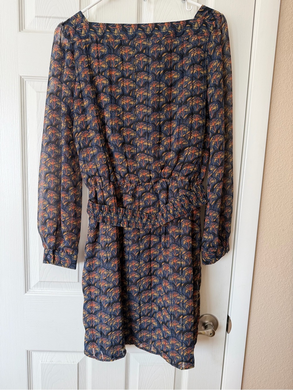 Banana Republic Navy Floral Long Sleeve Dress with Orange Accents - Picture 5 of 5
